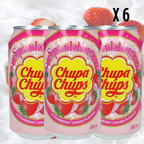 Chupa Chups Strawberry And Cream 345 Ml X 6 Soft Drink Can Tasty Delightz