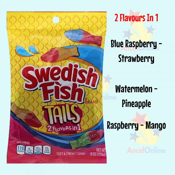 Swedish Fish Tails 141g American Candy (2 Flavours In 1) – Tasty Delightz