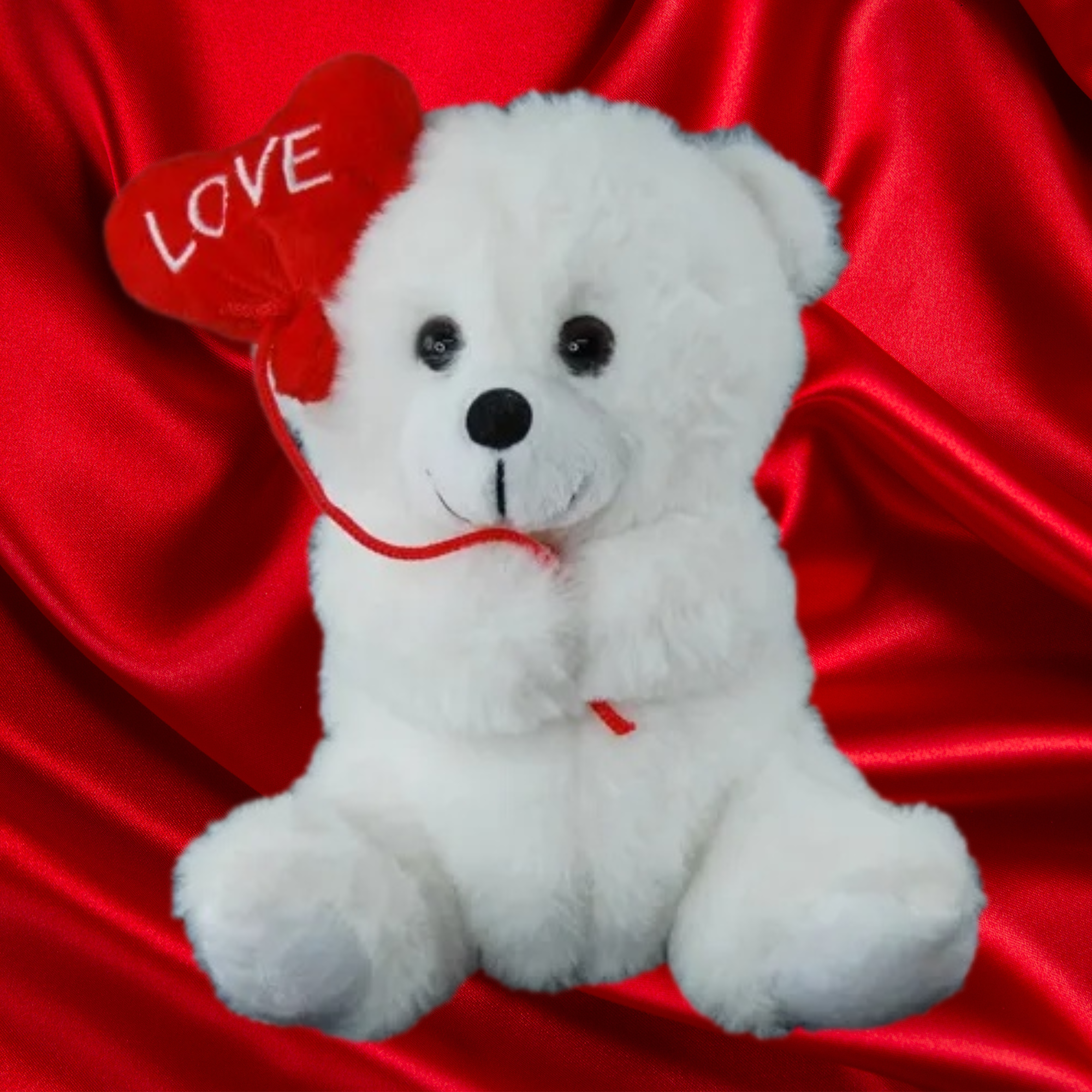 Valentine White Teddy Bear With Love Red Heart Balloon 18cm – Tasty Delightz