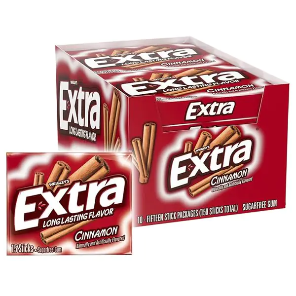 Extra Cinnamon Sugarfree Gum, 15 Count (Pack of 10) Piece